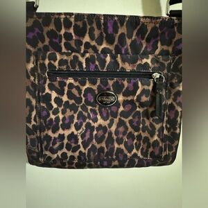 Coach Leopard Print Cross Body Purse - Purple and Brown